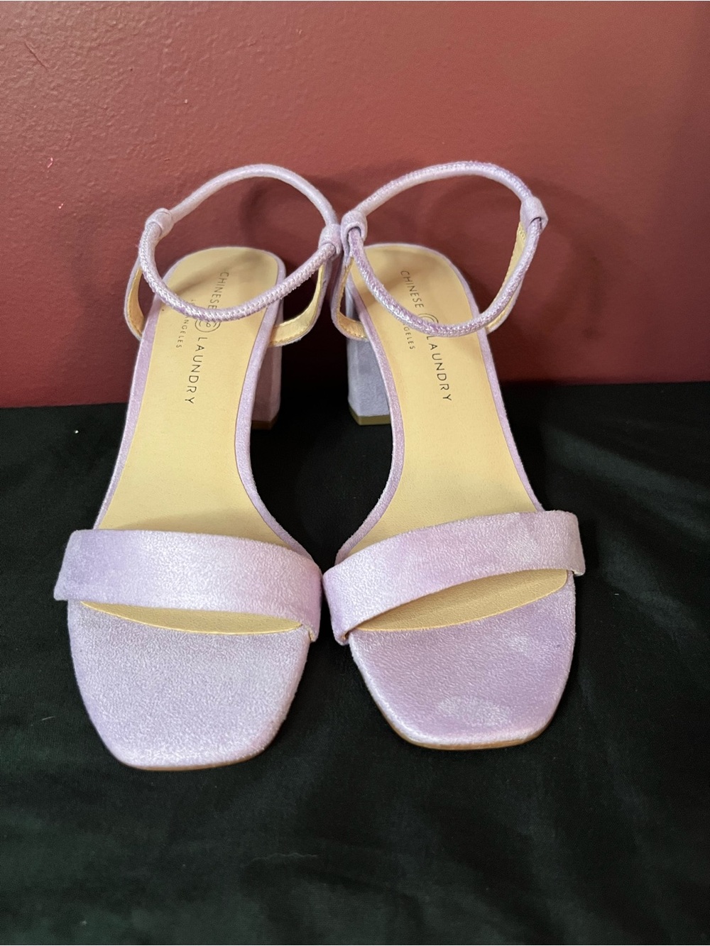Chinese Laundry Lavender Block Heel Sandals with Ankle Strap